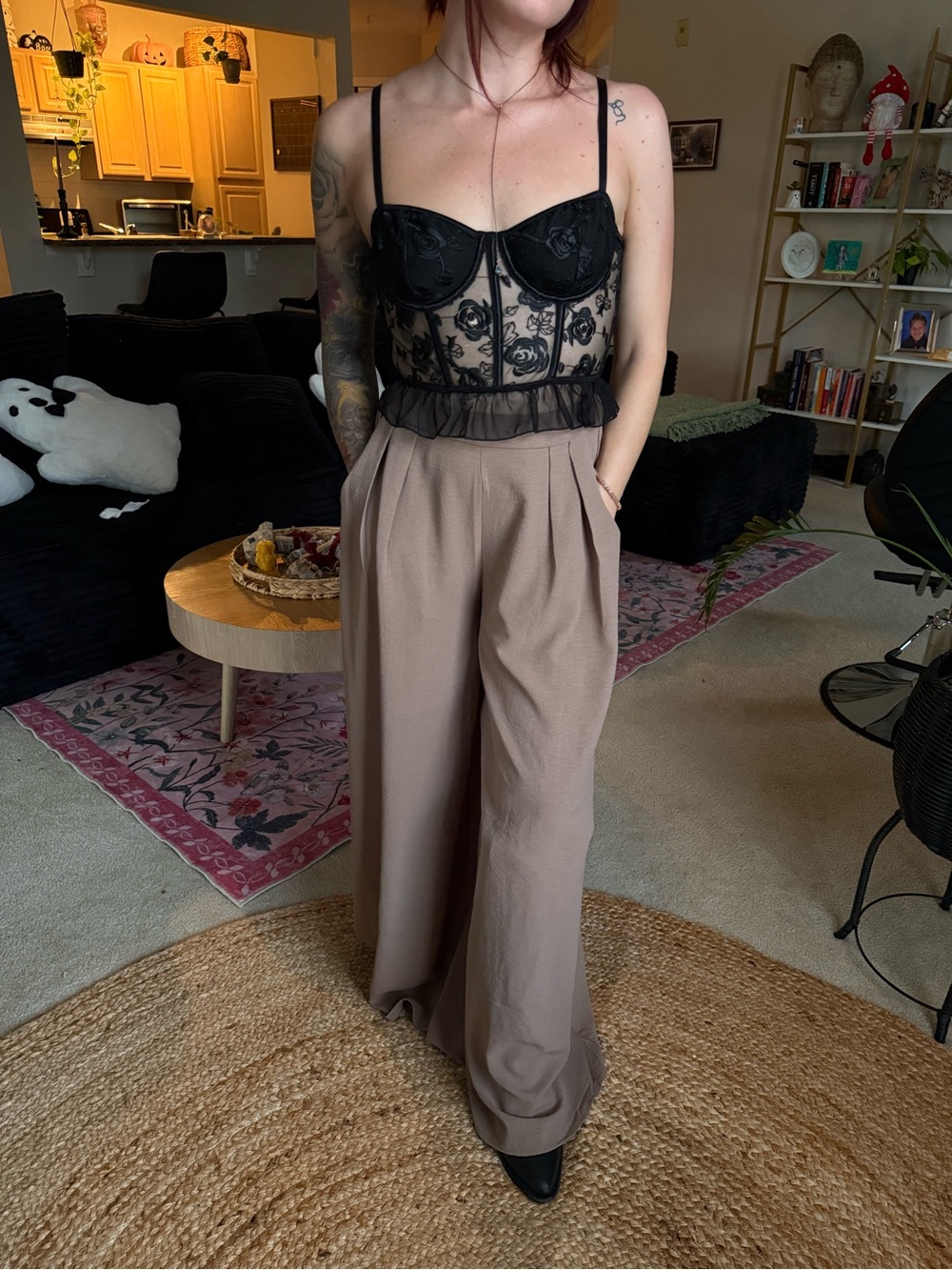 High-Waist Wide-Leg Trousers in Taupe